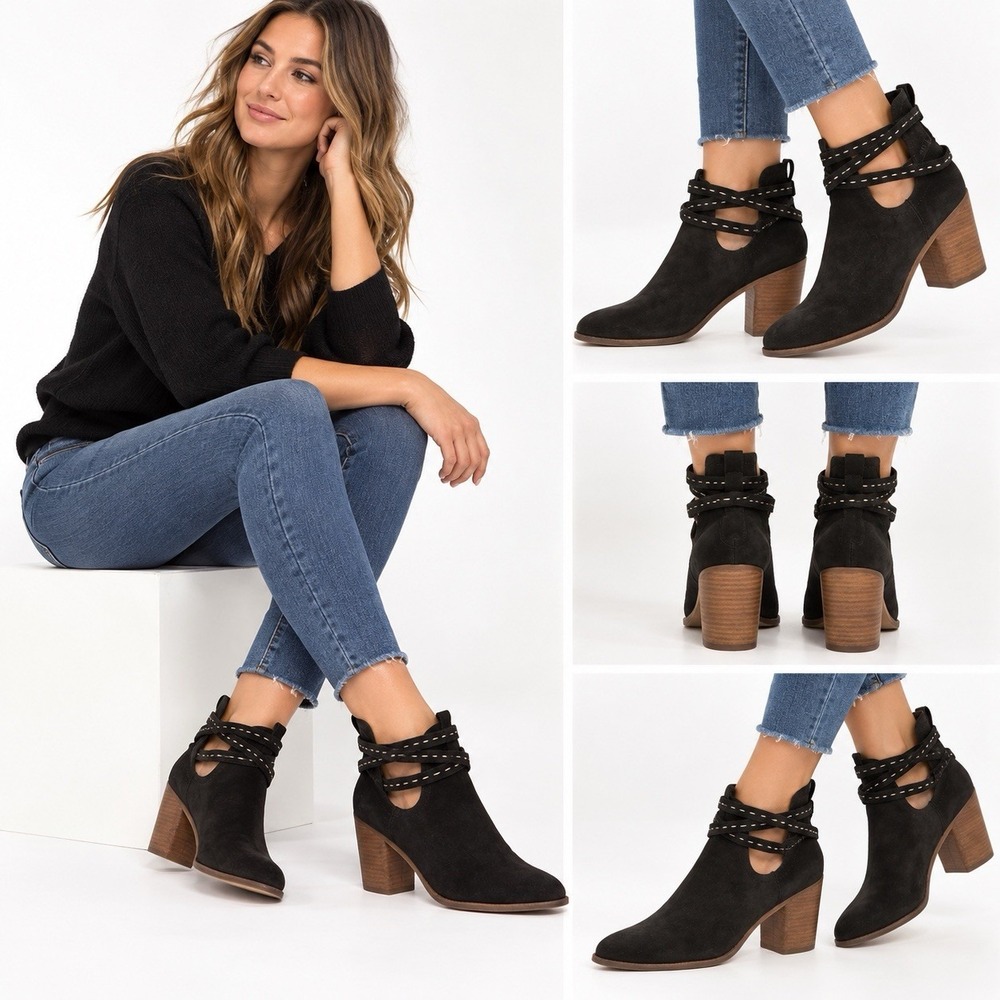 Frye Naomi Pitchstich Shooter Ankle Bootie Suede Size 8B Block Heel